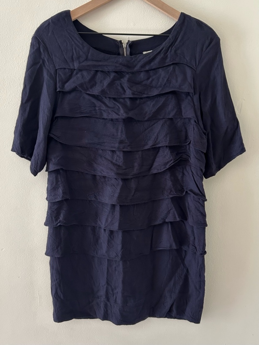 Sandro Navy Blue Horizontal Ruffle Pleated Sheath Dress - Women’s Size 1 (XS)